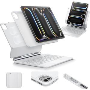 [Upgraded] ESR iPad Pro 13 Inch Case with Keyboard (M5/M4, 2025/2024), iPad Pro 13 Keyboard Case with Magnetic Stand, Portrait/Raised Modes for iPad Pro 13, Removable, Rebound 360 Series,White