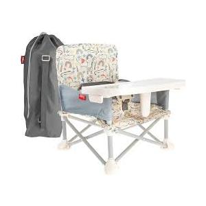 Nuby PopUp Booster Seat with Removable Tray  6+ Months  Portable Booster Seat for Floor for Indoor/Outdoor Use  3Point Safety Adjustable Straps  Summer Travel Essentials  Safari