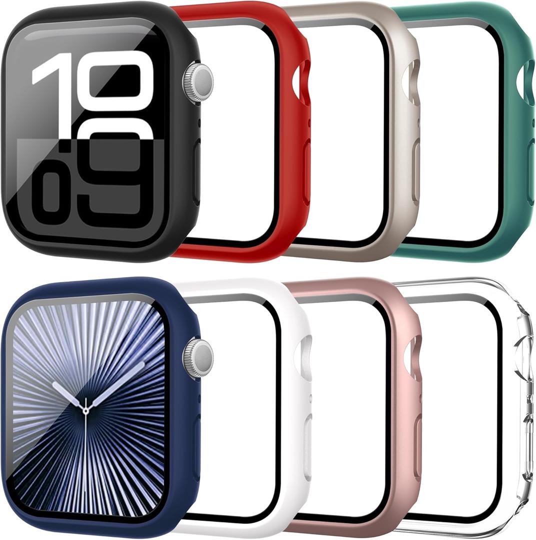 8 Pack Case for Apple Watch Series 11/10 42mm with Tempered Glass Screen Protector, Shockproof Hard PC Bumper, Scratch Resistant Protective Cover Compatible with iWatch S11/S10 42mm Accessories