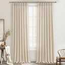 Textured Drop Cloth Curtains 102 Inches Long 2 Panels Oatmeal Cream, Light Filtering Privacy Sheer Curtains That Let Light In Country Linen Blend Pleat Memory Shape Curtain with Hooks Bedroom Living