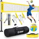 Professional Heavy Duty Volleyball Net Set for Backyard & Beach, Outdoor Net System with Steel Anti-Sag Winch, 32FT Reinforced Net, Height Adjustable Rust-Resistant Aluminum Poles, Portable Carry Bag