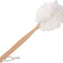 Bath Brush Long Handle for Shower, Loofah on a Stick, Soft Mesh Loofah for Skin Exfoliating, Shower Brush for Men and Women, White