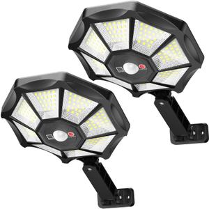 Solar Lights Outdoor - 168LED 6500K Daylight, 8-Sided Solar Flood Light with Motion Sensor and Remote Control, IP66 All-Weather, 3 Mode Dusk-to-Dawn for Pathway, Garden, Yard, 2 Pack