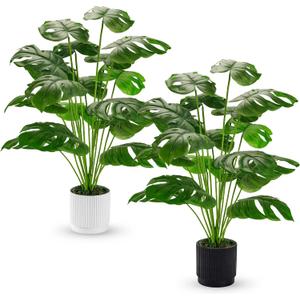 Der Rose 28" 2 Packs Fake Plants Large Artificial Monstera Faux Plants Indoor Tall for Floor Home Office Farmhouse Bedroom Decor (28"-WHITE&BLACK)