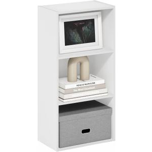 Furinno Luder 3-Tier Open Shelf Bookcase, White, 3-Tier, 9.3 x 16 x 31.4
