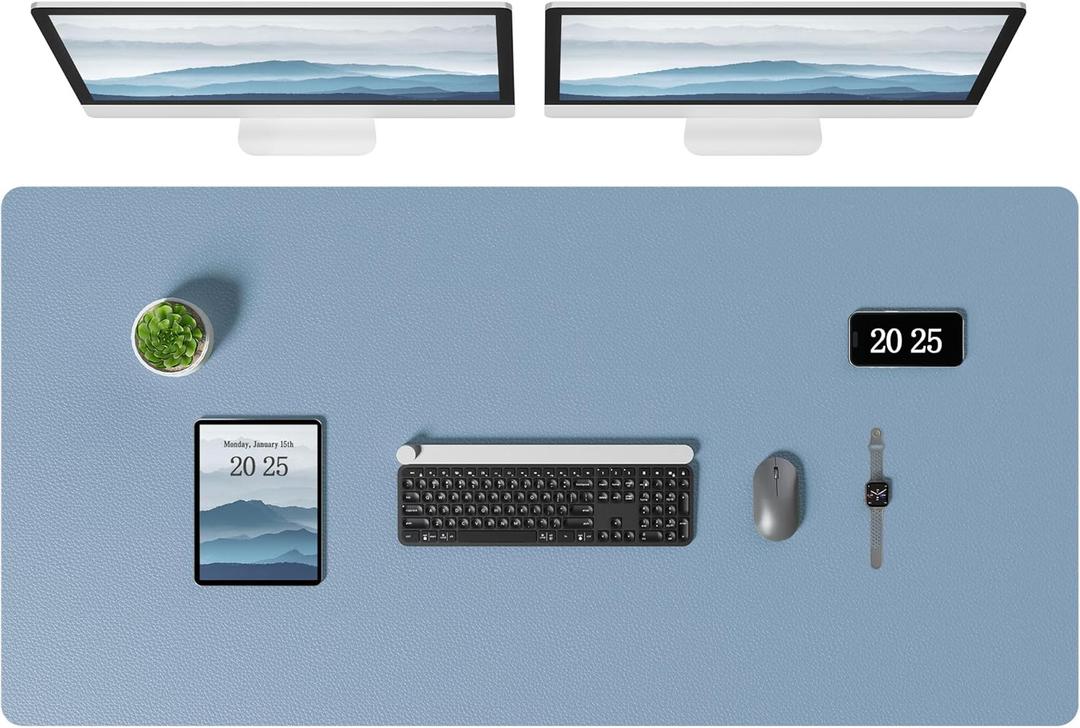 Aothia Leather Desk Pad Protector, Office Desk Mat, Large Mouse Pad, Laptop Desk Pad, Non-Slip PU Leather Desk Blotter, Waterproof Desk Writing Pad for Office and Home (Denim Blue, 47" x 24")