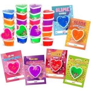 Shemira Happy Valentine's Day Kit, 30 Valentine's Day Cards and 30 Heart Shaped Slime