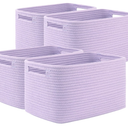 OIAHOMY 4 Pack Storage Baskets for Organizing, Cube Storage Bins for Shelves, Rectangle Storage Baskets With Handles, Woven Baskets for Storage, 12.7''Lx9''Wx7.8''H, Purple