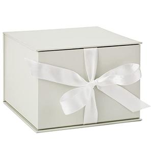 Hallmark Medium Gift Box with Lid and Shredded Paper Fill (Grey White 7 inch Box) for Weddings, Bridal Showers, Graduations, Birthdays, Bridesmaids Gifts, All Occasion