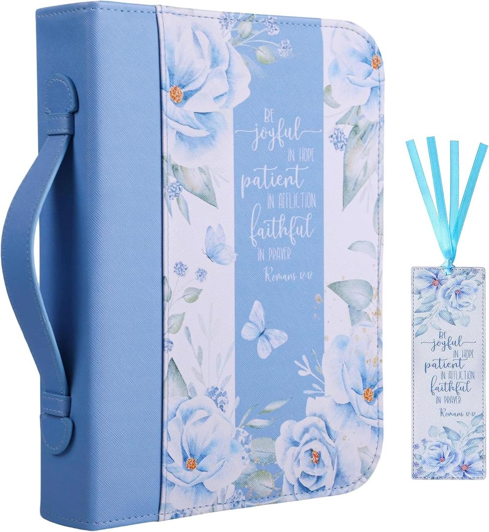 Bible Cover Case for Women with a Matched Bookmark Floral PU Leather Bible Cover Bag with Pockets and Zipper for Standard and Large Size Study Bible 10.8"x7.8"x2"