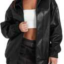 Sampeel Leather Jacket Women Faux Oversized Motorcycle Bomber Coats 2025 Fall Fashion Outfits Winter Clothes (Small)