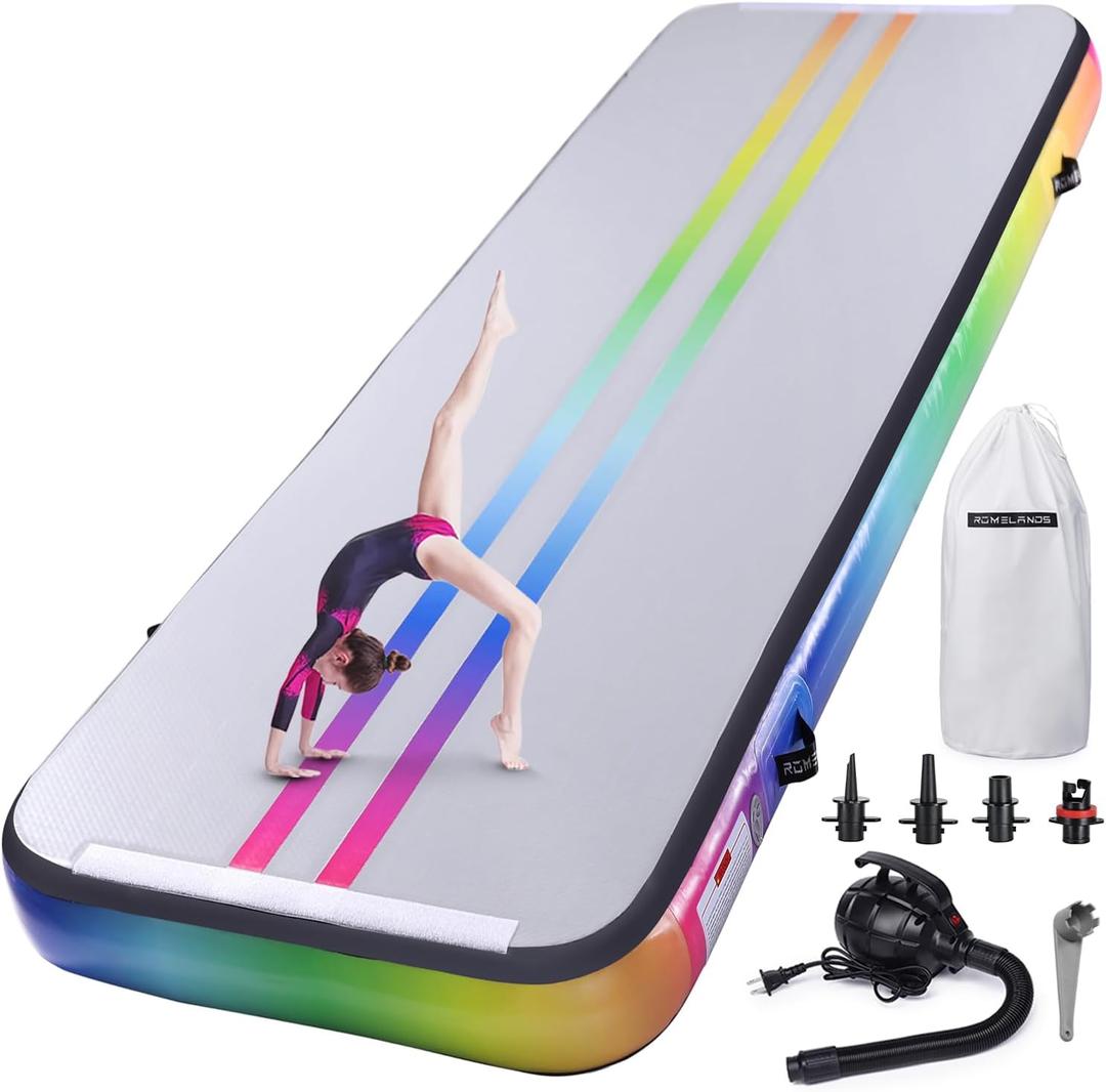 Inflatable Air Gymnastics Mat 13ft Tumbling Mats Training Mat Tumble Track Mats with Electric Air Pump for Home/Gym/Cheerleading/Beach/Outdoor Exercise (4 inches Thick) (RAINBOW)