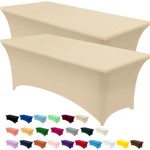 Utopia Kitchen Spandex Tablecloth 2 Pack [8FT, Champagne] Tight, Fitted, Washable and Wrinkle Resistant Stretch Table Cloth Rectangle Cover for Trade Show, Weddings & Parties [96Lx30Wx30H Inch]