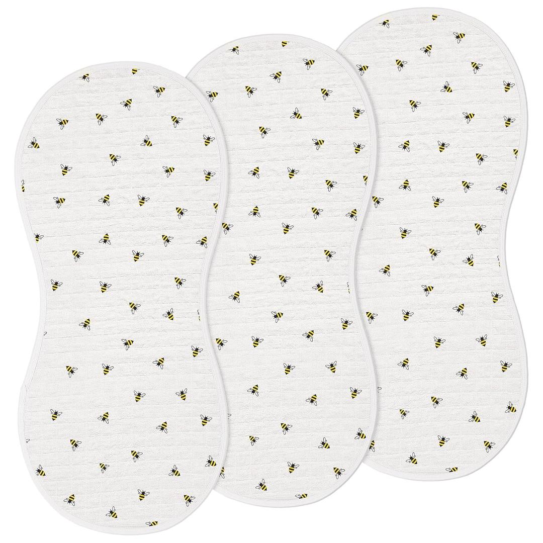 Hahafelt 3 Pcs Changing Pad Liners Fits in Peanut Shaped Changing Pad Waterproof Diaper Mats Organic Cotton Mats are Warm on Baby's Back, Washable Reusable (Bee,Cream Color)