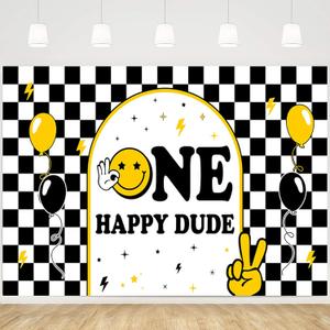 MEHOFOND 7x5ft One Happy Dude Backdrop Banner First Birthday Newborn Boys Girls Birthday Photo Booth Background Banner for 1st Baby Shower Party Decorations Supplies