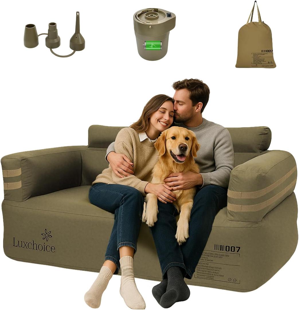 Portable Inflatable Couch for Camping with Built-in Pump Durable Inflatable Furniture Luxury Blow Up Couch Stylish Outdoor Air Sofa Perfect for Backyard Beach Music Festival Party (Full)