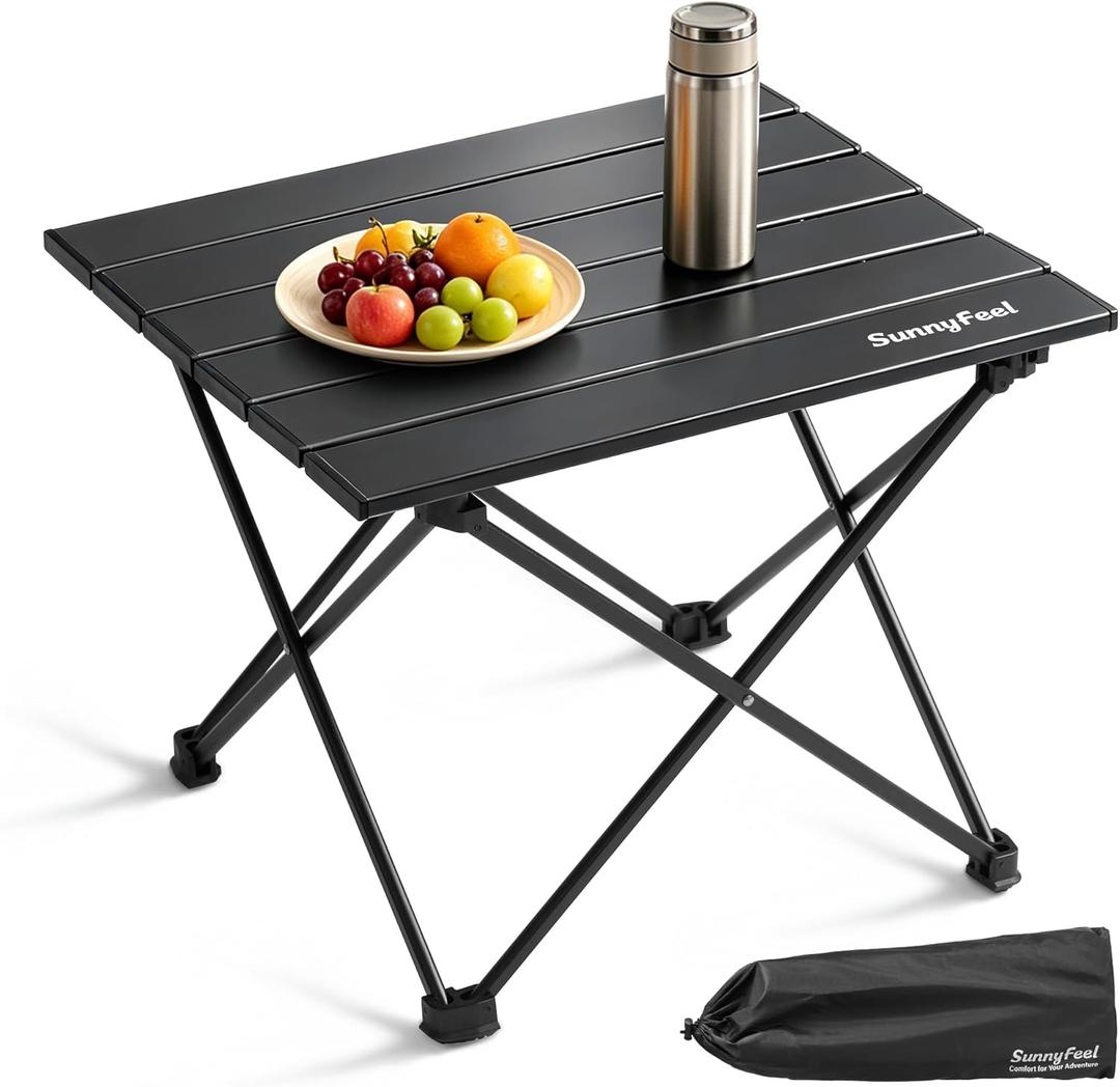SUNNYFEEL Small Camping Table - Ultralight Portable Folding Table | Compact Foldable Aluminum Camp Table with Carry Bag for Beach, Fishing, Hiking, Picnic, Black