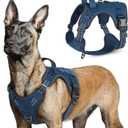 rabbitgoo Tactical Dog Harness for Large Dogs, No Pull Military Service Vest with Handle & Molle, Easy Control for Training Walking, Adjustable Reflective Straps, Blue, L