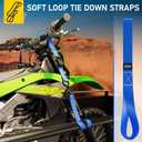 2 x Soft Loop Tie Down Straps - 1,500 Load Capacity & 4,500 Lbs Breaking Strength - 6 Pack - Loops for Securing ATV, UTV, Motorcycles, Scooters, Dirt Bikes, Lawn & Garden Equipment - by AUGO (Blue)