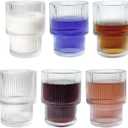 XKXKKE 7 oz Ribbed Drinking Glasses Set of 6, Clear Vintage Iced Coffee Cups Glassware, Highball Glasses Ridged Glass Tumbler for Coocktail, Whiskey, Beer, Water (Transparent)