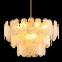 Modern Crystal Glass Chandelier, 23.6" Gold Luxury Hanging Pendant Light Fixture, 9-Light Round Cloud Ceiling Chandeliers Lighting for Dining Room Living Room Bedroom Foyer Stairway, E12