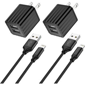 iPhone Fast Charger,2Pack Dual Port Wall Charger with Fast Charging 6.6FT Long Nylon Braided USB to Lightning Cable Cord Double Wall Charger Adapter Block Plug for iPhone 14 13 12 Pro Max 11 SE iPad (Black)