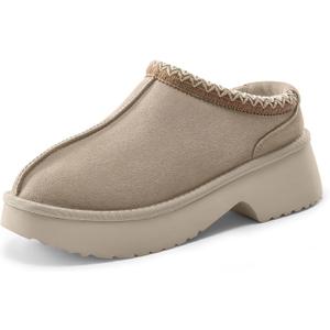 Vilanva Platform Clogs for Women Cozy Suede Fall Slippers with Warm Fur Lined Slip on Shoes Outdoor Indoor House (7.5, Sand)