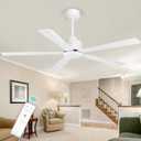 52 Inch 5 Blade Ceiling Fans without Light and Remote Control, Quiet Reversible DC Motor, 6-Speed, Industrial Ceiling Fan for Home Kitchen (White)