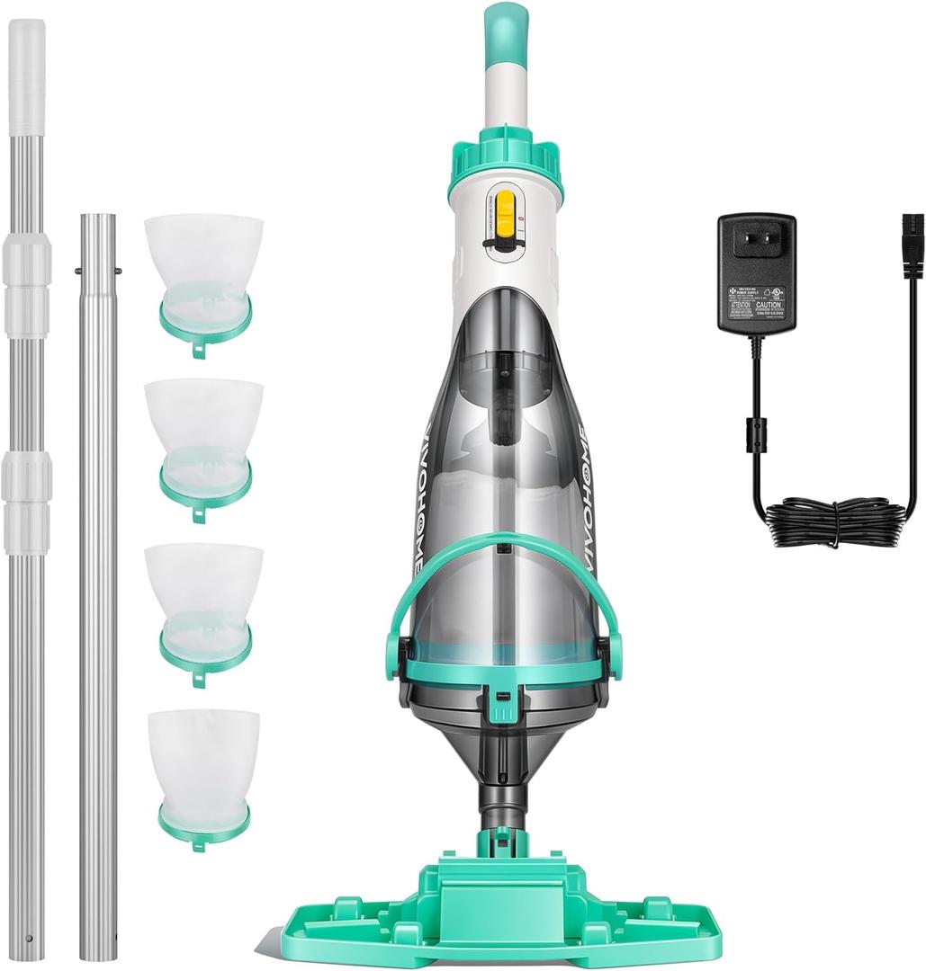 VIVOHOME Handheld Pool Vacuum 1110 GPH Suction Cordless Pool Cleaner 40W Powerful Motor Long-Run 60min Battery, Adjustable 9.12FT Pole for Above Ground & In-Ground Pools, Spas - Green