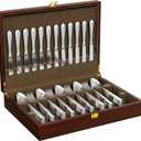 Walnut Silverware Storage Box,Silverware Flatware Case with Felt Lined,Silverware Chest without Silverware,Silverware Organizer with Lid,Flatware Storage Box for 12 sets of Utensils,Christmas Gifts