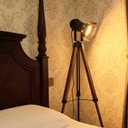 Industrial Tripod Floor Lamp for Living Room Weather Wood Standing Large Lighting Black Adjustable Cinema Metal Lampshade Studio Lights E27 Socket Retro Floor Light for Bedroom Office Reading
