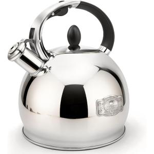 Whistling Tea Kettle for Stovetop, (2.64 Quart-Mirror Food Grade Stainless Steel Teapot of 5-layer base (Silver)