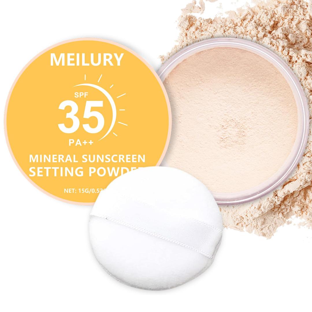 Sunscreen Setting Powder SPF 35, Translucent Face Loose Powder for Face & Scalp, Oil Control Mineral Powder Natural Matte Finish Sheer Coverage Lasting Lightweight Breathable (01 Translucent)