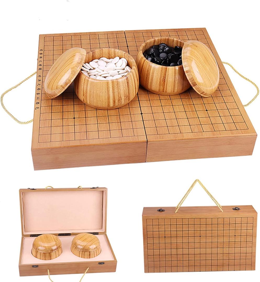 19x19 / Go Game Set High Grade Gift Box Board with Single Convex Melamine Stones and Bamboo Bowls Set