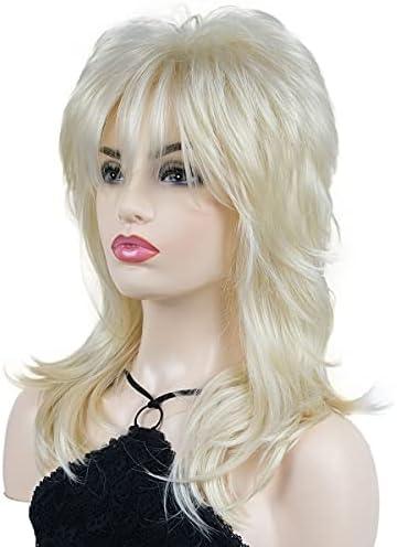 Wiginway Shaggy Layered Wig with Bangs, Shoulder Length Natural Straight Shags Wig, Soft Synthetic Hair, 613 Blonde