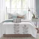 Madison Park Caelie Quilt Modern Classic Design All Season, Breathable Coverlet Lightweight Bedding Set, Matching Shams, Decorative Pillow, King/Cal King(104"x94"), Leaf Blue 6 Piece