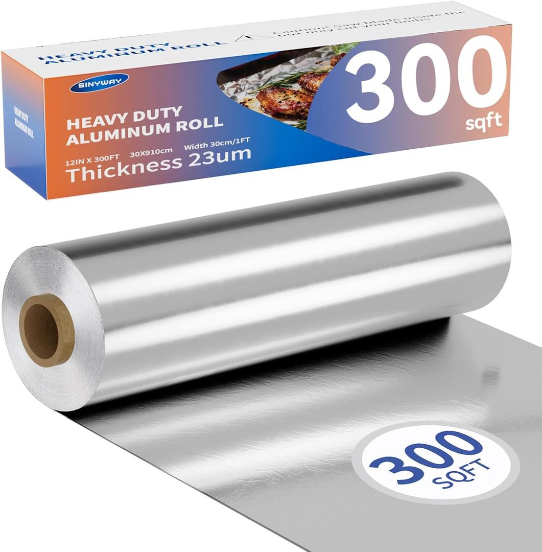 23 Micron Heavy Duty Aluminum Foil Roll 12 In x 300 SqFt, Tin Foil Wrap
