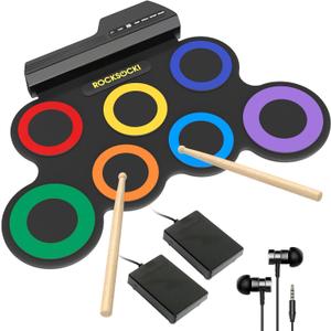 Electric Drum Set, 7-Pad Kids Electronic Drum Set with Headphone Included, Roll-up Drum Practice Pad, Great Holiday Xmas Birthday Gift for Kids (3-8 yrs old)