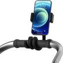 Portable Stroller Phone Holder Mount for Baby and Parent to One Hand Operation - Flexible Phone Holder for Stroller Handlebar with Angle Adjustable Fits Most 3.5" - 7.5" Cellphones