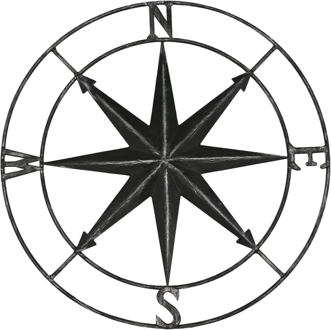 aboxoo Round Metal Compass Decorative Compass Metal Wall Art Hanging Wall Sculpture 11 Inch Black Diameter Farmhouse Decor Indoor or Outdoor Sign