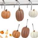 Weysat 12 Pcs Pumpkin Decorative Shower Curtain Hooks Fall Shower Curtain Rings Hanger Stainless Steel Resin Thanksgiving Bathroom Hook for Halloween Farmhouse Rustic Bathroom Decor(Brown,Pumpkin)