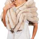 GORAIS Women Wedding Faux Fur Shawl and Wrap Bridal Winter Fur Stole Shrug for Brides and Bridesmaids (Small, Camel)