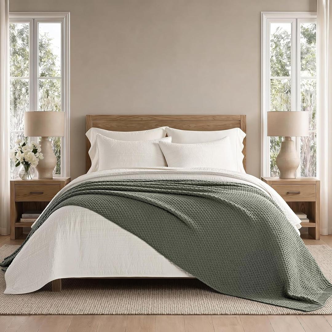 EVERGRACEHOME Chunky Chenille Knit Throw Blanket, 108x92, Dried Thyme Green