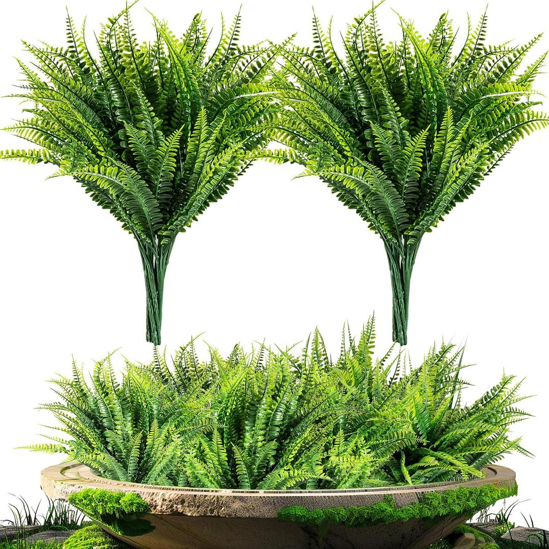 MAQIHAN 10 Pcs Fake Fern - Artificial Ferns for Outdoors - Faux Ferns for Outdoor Planter Large Outdoor Patio Decor Boston Fern Artificial Plants Faux Greenery Porch Decor