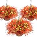 3 Set Small Artificial Fake Fall Hanging Flowers Plants Basket Outdoors Faux Hanging Baskets with Fall Flowers UV Resistant for Outside Yard Patio Garden Balcony Patio Porch Autumn Decor