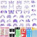 Face Paint Stencils Kit Includes Reusable Facial Painting Stencils, Sheets Tattoo Templates Stickers,  Brushes, Adhesive Gems,  Sponge for Halloween Festival Party Makeup