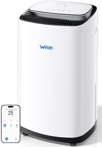 WHOY Dehumidifier for Basement 6,000 Sq Ft, 120 Pints Max. Smart Compressor,Intelligent Humidistat, Smart App-Controlled with Darin Hose And App Control for Basement, Bathroom,Living room,Bedroom,Home