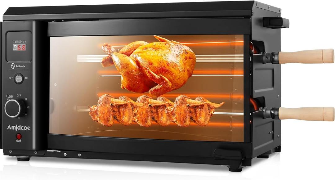 Electric Rotisserie Grill Indoor with Auto-Rotating Skewers, 31 QT Smoke-Free Rotisserie Oven with Timer for Brazilian Picanha BBQ, Churrasco, Black