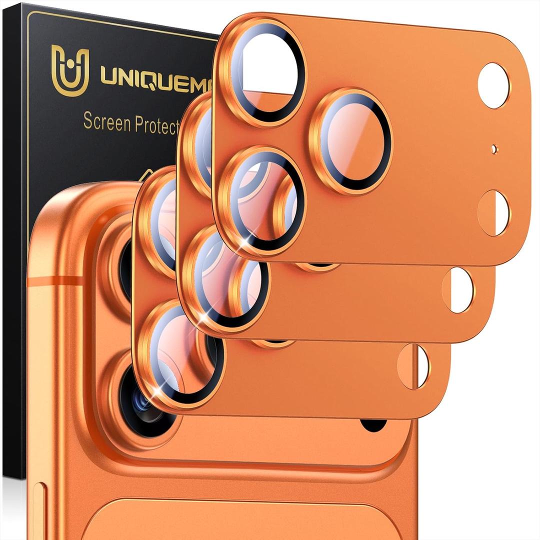UniqueMe for 3 Pack iPhone 17 Pro Max Camera Lens Protector - [Drop Protection] [Case Friendly] 9H Tempered Glass Camera Cover Screen [Update New Version] - All Orange