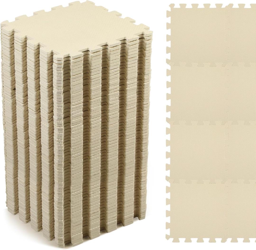 Nuanchu 60 PCS Kids Foam Puzzle Floor Mat Bulk - Solid Color Foam Play Mat with Borders Interlocking Multi Use Floor Rug for Children, 12 Inch(White)